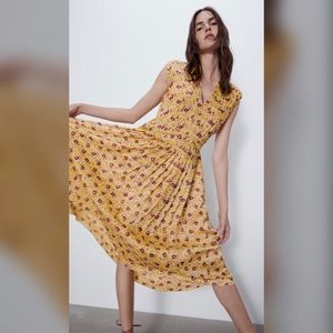 Zara Yellow Floral Midi Dress